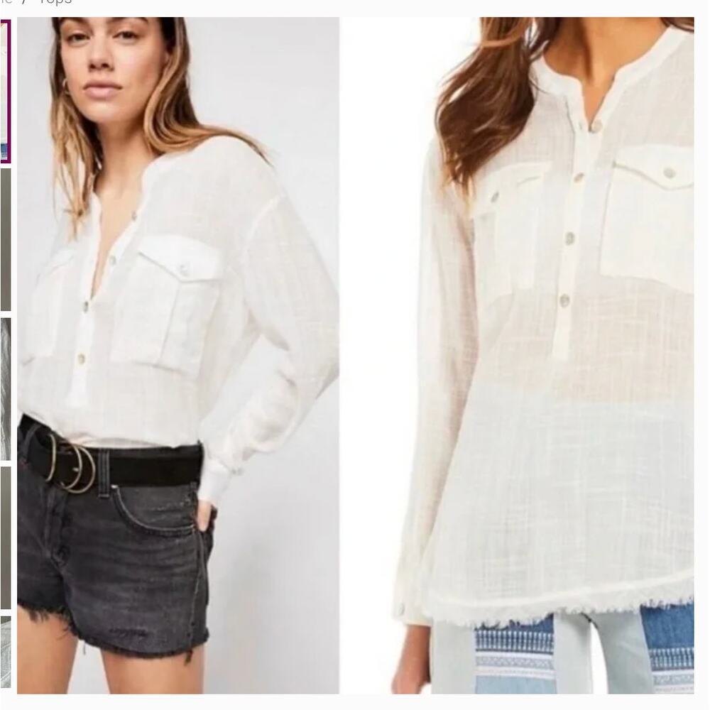 Free People Talk To Me Lightweight Gauzy Button Down in Ivory Large